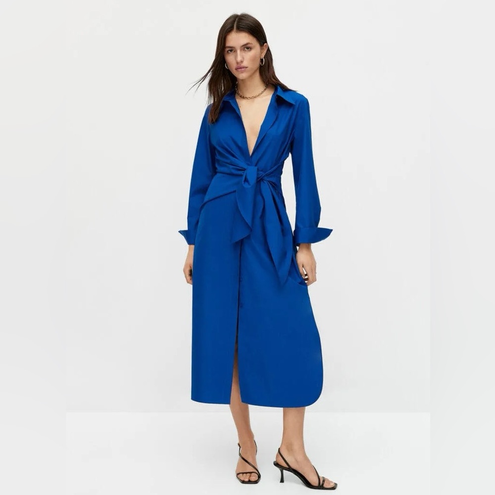 BNWT Isabelle LaRue Blue Long Sleeve Wrap Dress with Notched Collar - Size Small
